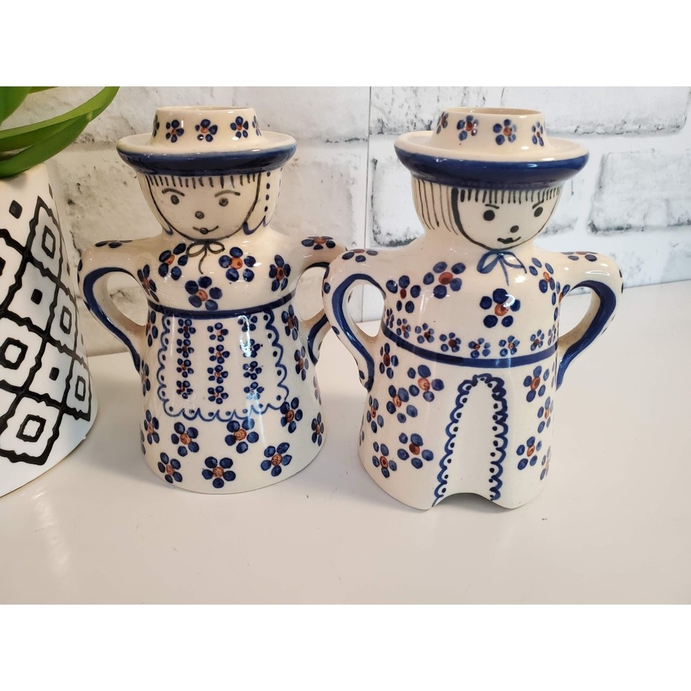 Vintage Potato Stamp Polish Pottery Candlestick Holders (F)